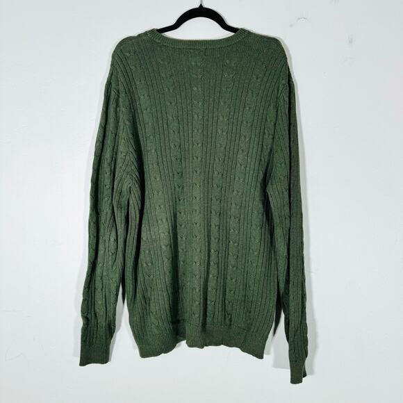 Eddie Bauer Green 100% cotton braid knit detail men’s large tall - Picture 7 of 8